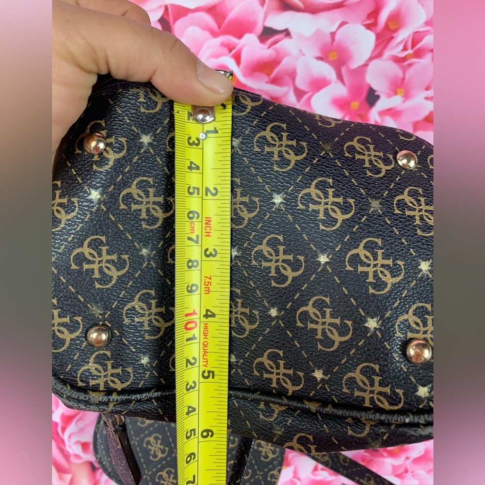 GUESS🤎brown leather like G monogram mini bucket hobo backpack bag - Picture 3 of 13
